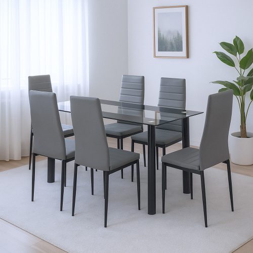 Denton 6+1 étkező garnitúra szürke-fekete