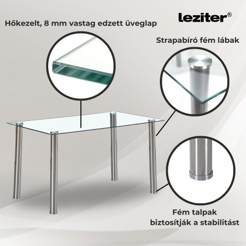 Berna 140 cm szögletes üveg étkezőasztal