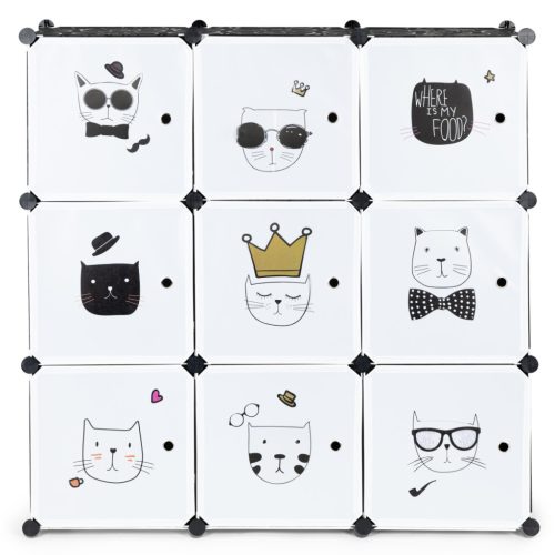 Macskás játéktároló szekrény, grafit színű 110x37x110 cm