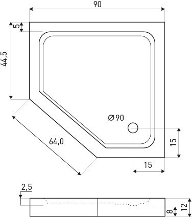 Prato 90 szögletes fekete akril zuhanytálca