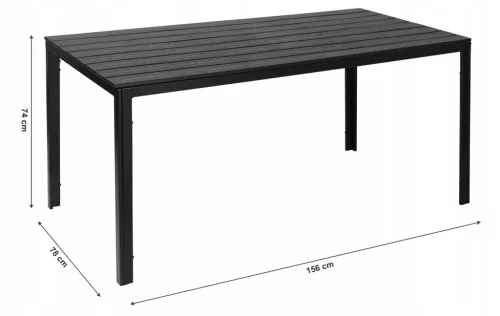 6 személyes kerti asztal 156x78 cm polywood fekete