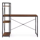 Íróasztal 120x60 cm, 3 polcos, sötét diófa, loft stílus