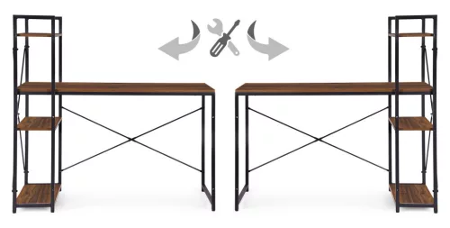 Íróasztal 120x60 cm, 3 polcos, sötét diófa, loft stílus