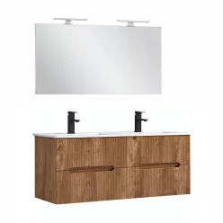   Trent 120 komplett Badezimmermöbel-Set mit Keramikwaschbecken und Spiegel, Sunset Eiche