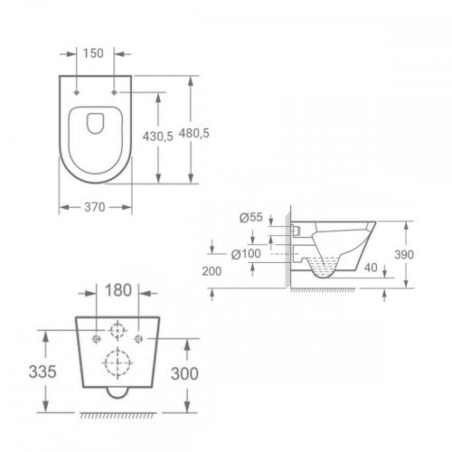 Ride fali, rimless WC soft close ülőkével