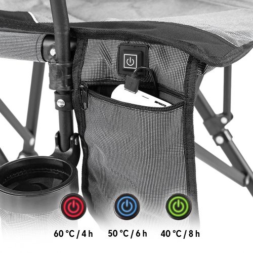 Leziter Premium fűthető karfás horgász szék pohártartóval szürke