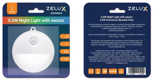 Zelux LED light with motion-sensor night illumination